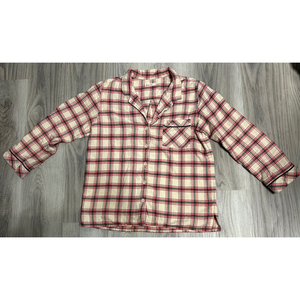 Marine Layer Womens Red Green Plaid Flannel Pajama Top‎ Button Down Small